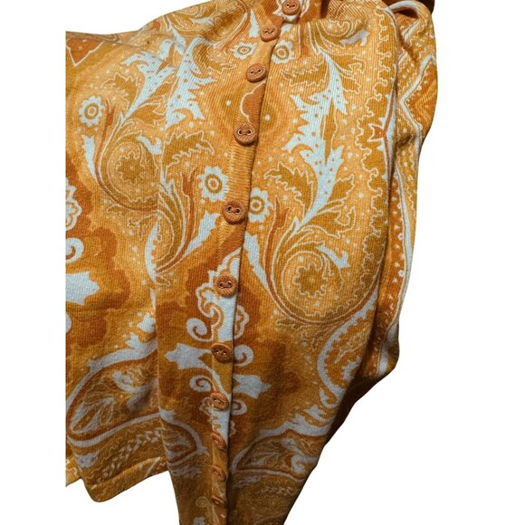 J. McLaughlin Paisley Crew Neck Pullover Top Sz S LS Button Detail Orange White - Picture 3 of 6